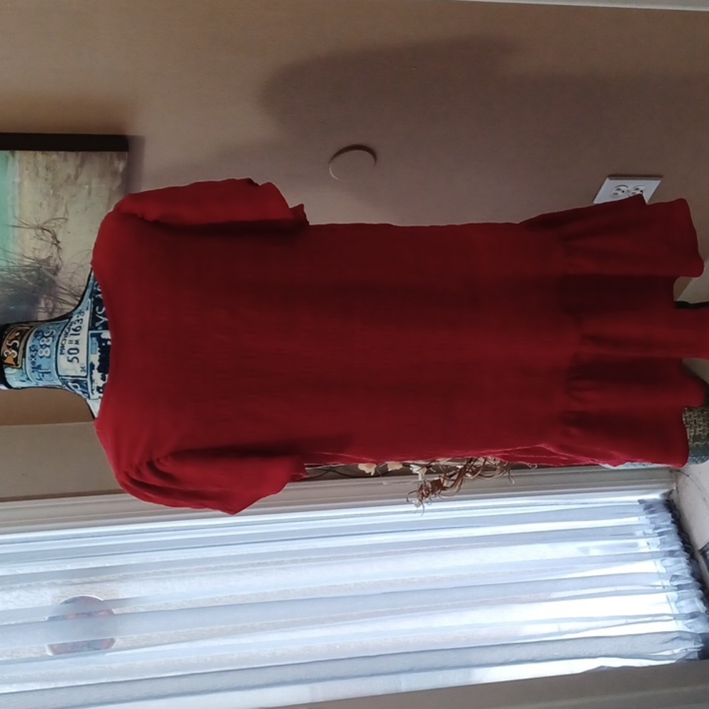 🌟 3 For $15!!  Shein Gauzy petal sleeve dress Red Or Blue - Picture 7 of 8